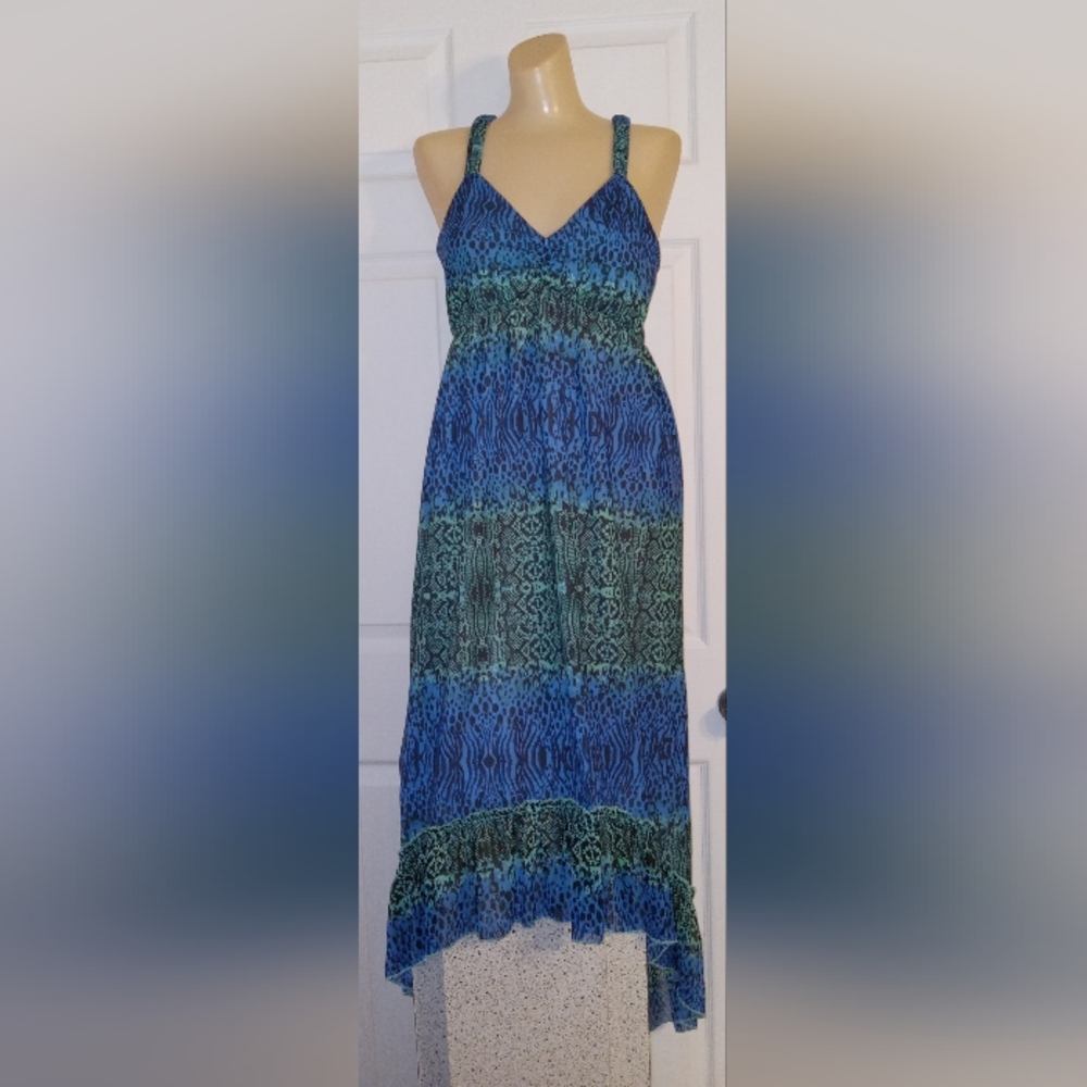 Excellent Cond Size Small Blue and Green Sleeveless Maxi Dress..
